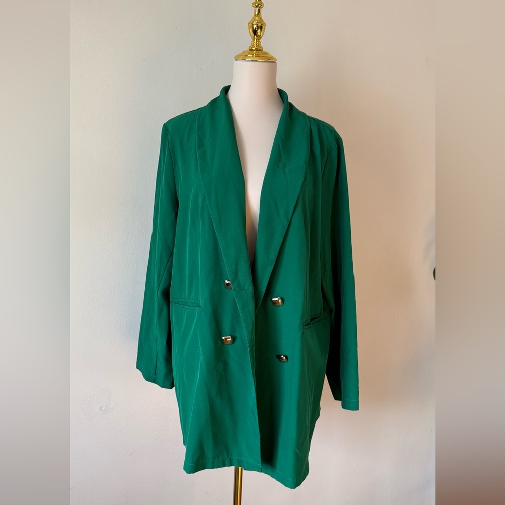 Green Double-Breasted Blazer Gold Buttons